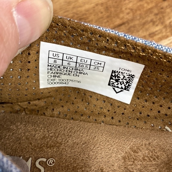 TOMS Denim Flat Peep Toe Espadrilles Size 8 - Picture 12 of 16